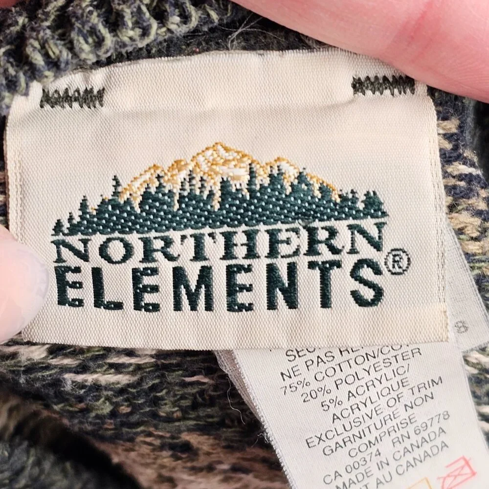 Northern Elements Green Brown White Black Vintage Grandpa Sweater Sz S - Picture 5 of 7